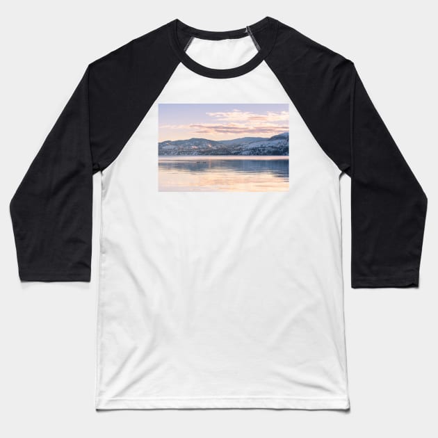 Peaceful Winter Sunset Mountain Lake Reflections Baseball T-Shirt by Amy-K-Mitchell